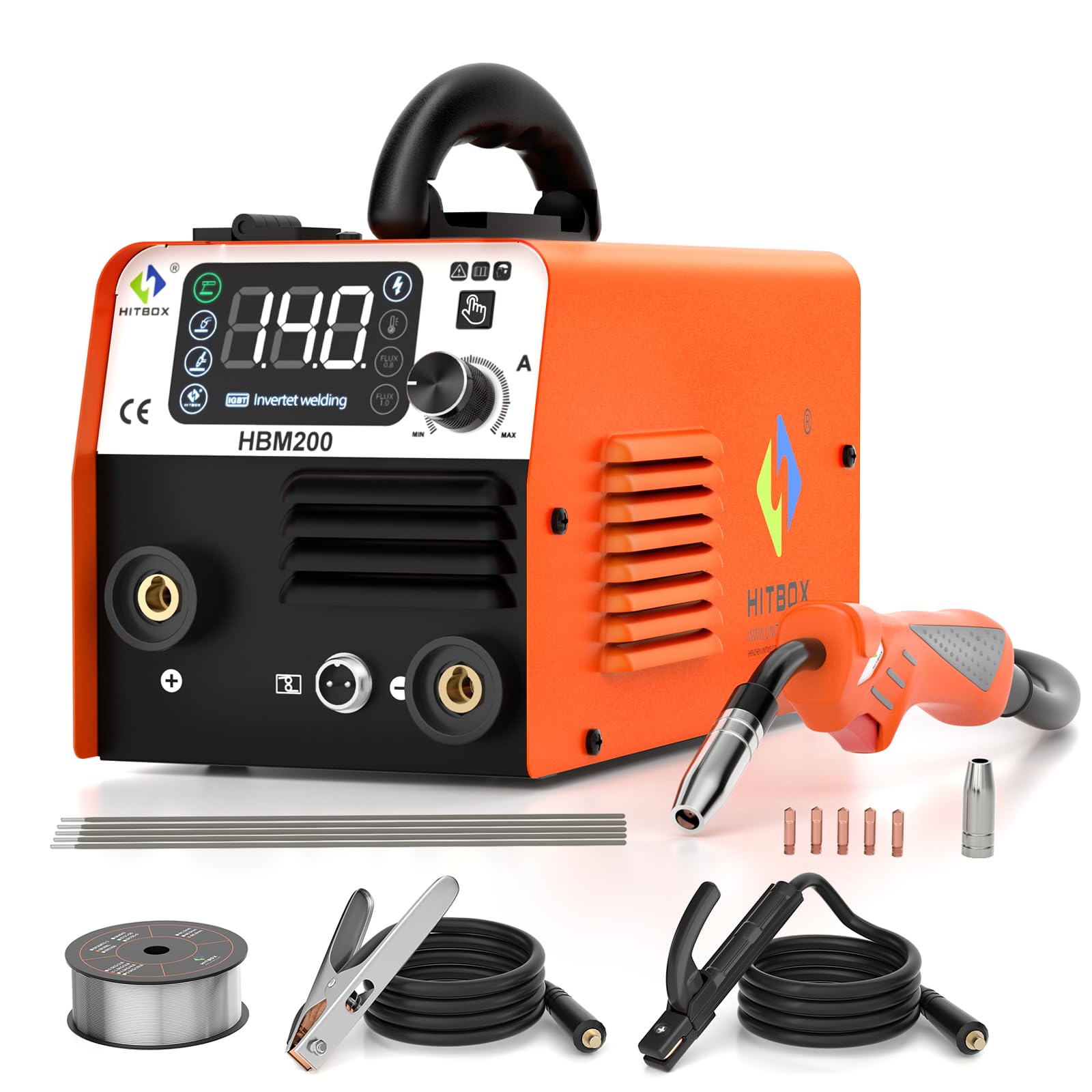 HITBOX MIG Welder Machine 3-in-1, 140A Gasless/Lift TIG/Stick Welding Machine, 110V Portable IGBT Inverter Welder with LCD Display & Synergic Control - Perfect for DIY Projects, Home Repairs, and Metal Fabrication (HBM200)