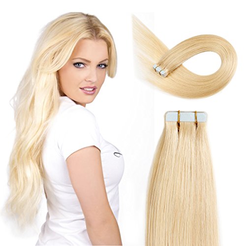 16in Tape-in Human Hair Extensions - 20pcs Blonde #613 for Styling