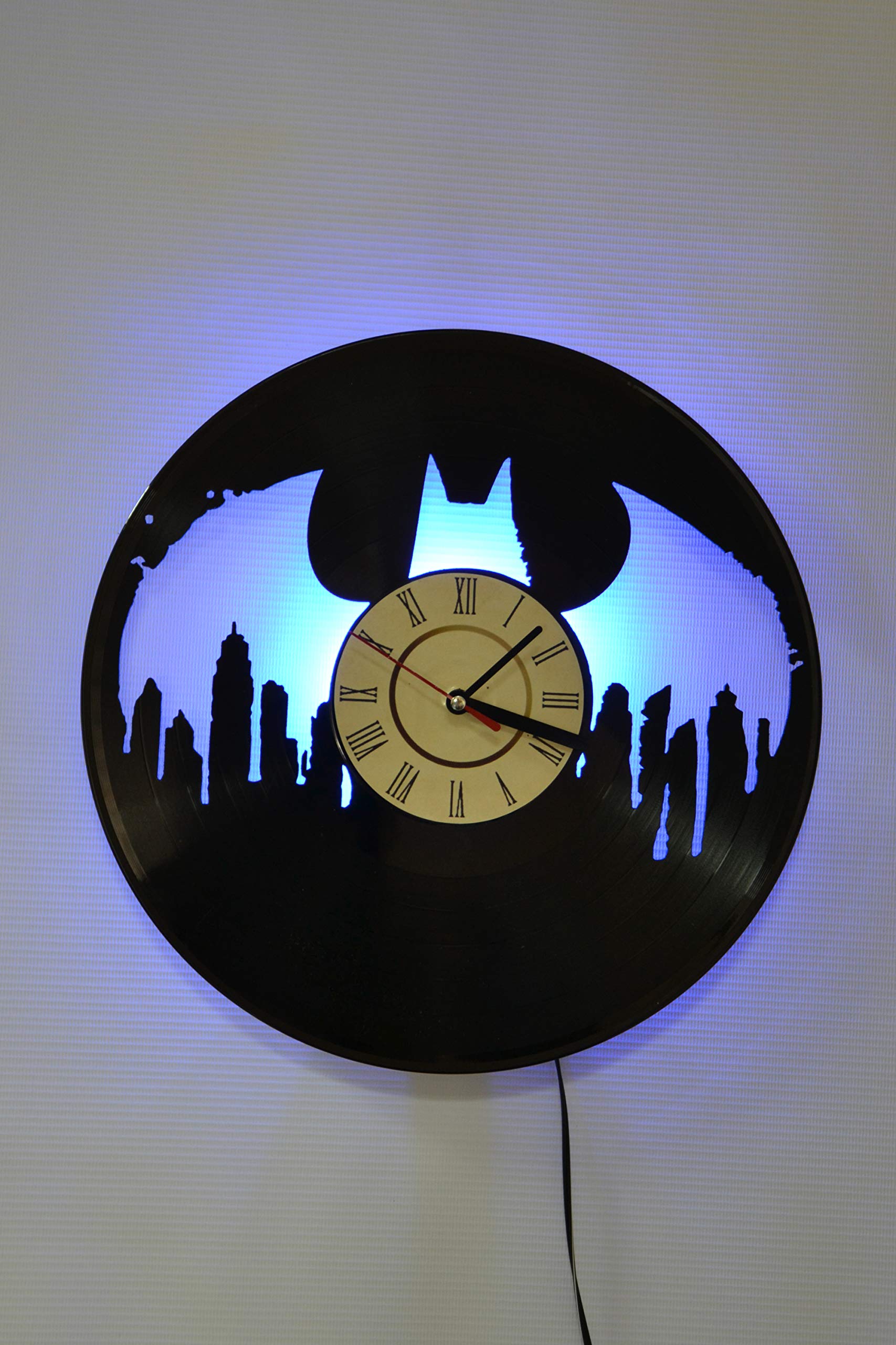 Batman DC Comics Vinyl Record Wall Clock with Night Light, Blue LED Wall Lamp for Home Decor, Perfect for Bedroom, Living Room, or Man Cave