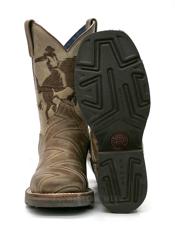 Roper 1446TA Kids Arlo Jr Embroidery Square Toe Cowboy Boots for Boys & Girls - Western Style Tan Leather Boots with Decorative Stitching - Perfect for Rodeo, Country Dance & Western Themed Events