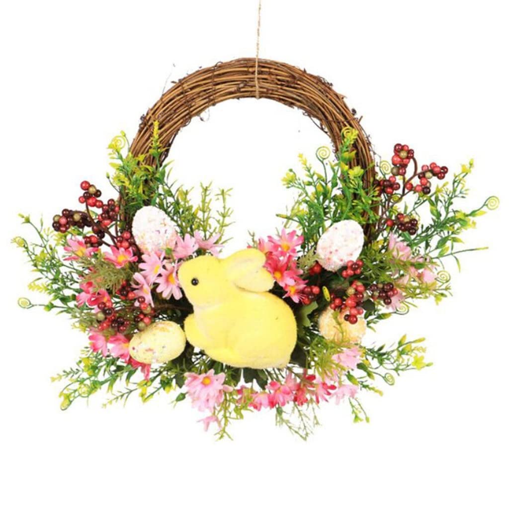 GPPZM 40cm Easter Wreath with Colorful Eggs & Bunny - Spring Floral Wall Hanging, Window Garland for Holiday Front Door Decor - Perfect for Easter, Spring Home Decor, Party & Church Celebration (Color: A, Size: 40cm)