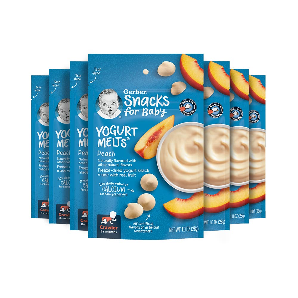 Gerber Baby Snacks Yogurt Melts - Peach Flavor, 1 Ounce (Pack of 7) | Healthy Toddler Snacks for On-the-Go, Daycare & Travel | Organic Fruit Yogurt Melts for Babies 6+ Months