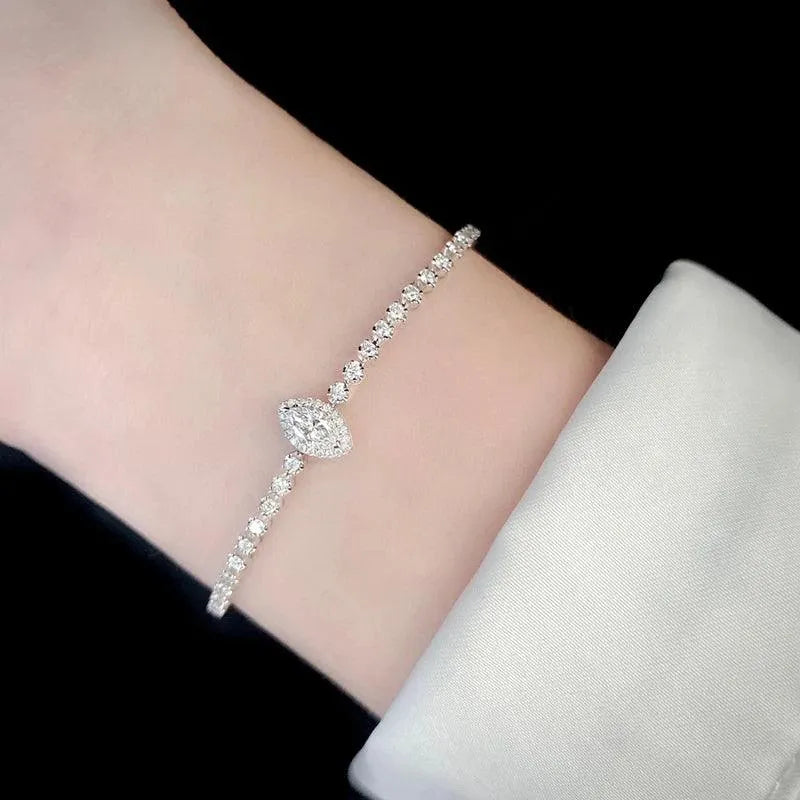 18K White Gold Diamond Bracelet for Women - Classic Shiny Engagement Bracelet with Real Natural Diamonds | Perfect for Senior Banquets, Weddings & Special Occasions