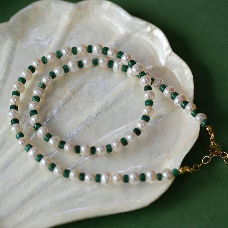 Handmade Green Natural Stone Beaded Pearl Necklace for Women - Elegant Boho Jewelry Gift for Wedding, Party & Everyday Wear