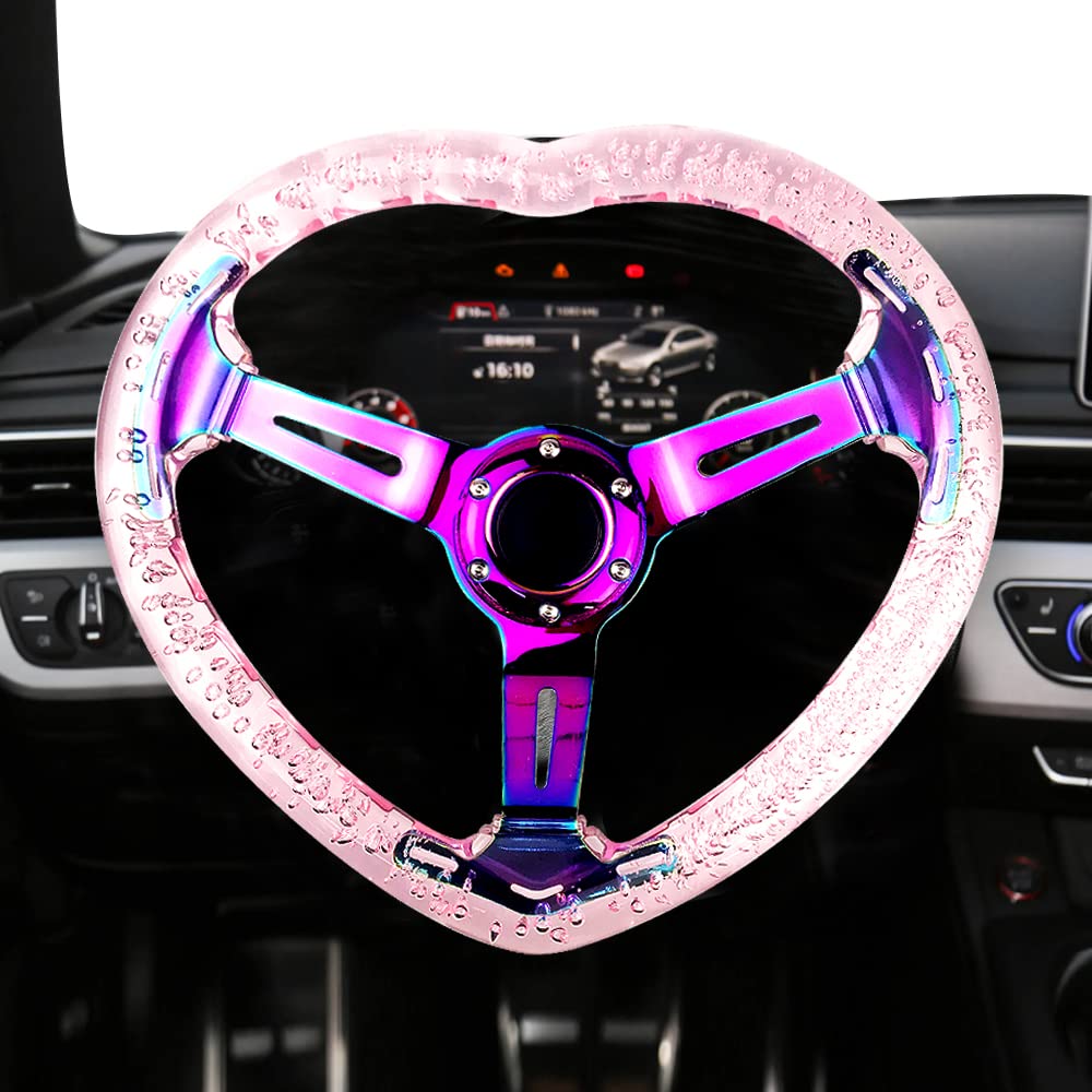 Universal Acrylic Racing Steering Wheel - Heart-Shaped Design, Fits Most Vehicles, Racing Cars, RZR & Club Car (Pink) | Perfect for Racing Enthusiasts & Custom Car Modifications