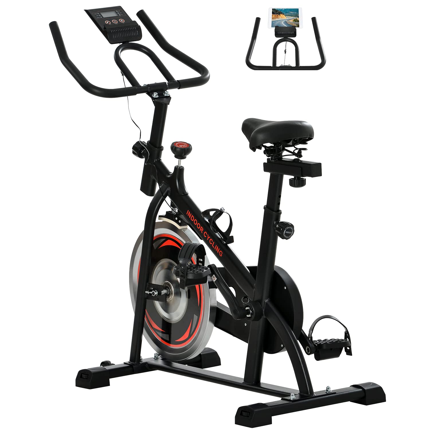 Premium Indoor Cycling Exercise Bike with LCD Display - Adjustable Home Cardio Gym Bike with iPad Stand & Comfortable Seat for Home Workouts, Fitness Training & Small Spaces