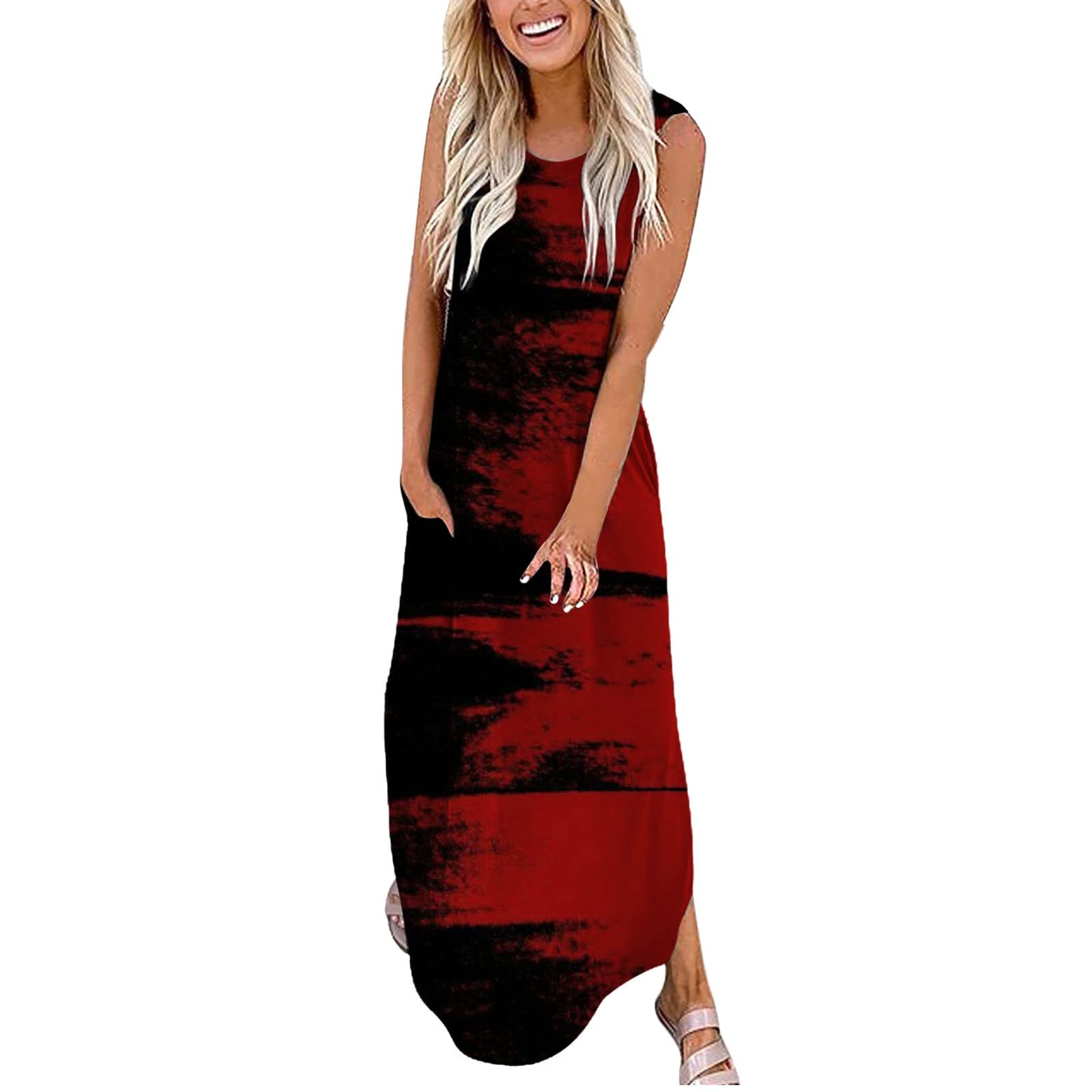 Women's Floral Print Casual Sundress - Comfortable Beach Dress with Round Neck & Pockets - Perfect for Summer Vacations, Pool Parties & Outdoor Adventures