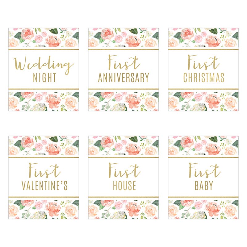 Floral Marriage Milestones Wine Bottle Labels - Set of 6 for Anniversary, Wedding & Romantic Celebrations - Perfect for Couples Gifts & Special Occasions