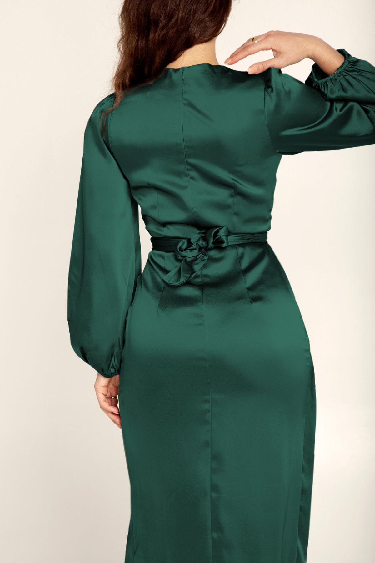 Elegant Empire Waist Long Sleeve Satin Maxi Dress for Women | Formal Evening Gown & Wedding Guest Dress | Perfect for Parties, Prom, Cocktail Events