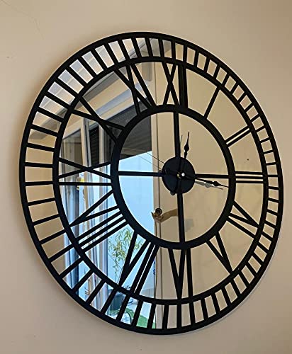 Large Black Mirror Wall Clock - 19.7 Inches Modern Silent Non-Ticking Battery Operated Home Decor (Silver-Black) - Perfect for Living Room, Bedroom & Office Decor
