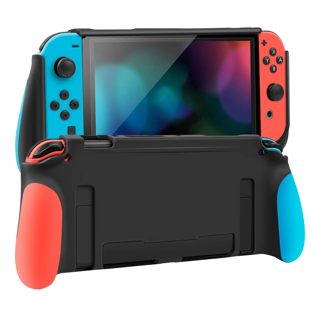 Nintendo Switch OLED Protective Case - Ergonomic Silicone Grip Cover with Soft TPU, Compatible with Switch OLED Handheld Mode (Red & Blue) | Perfect for Gaming, Travel Protection & Enhanced Comfort