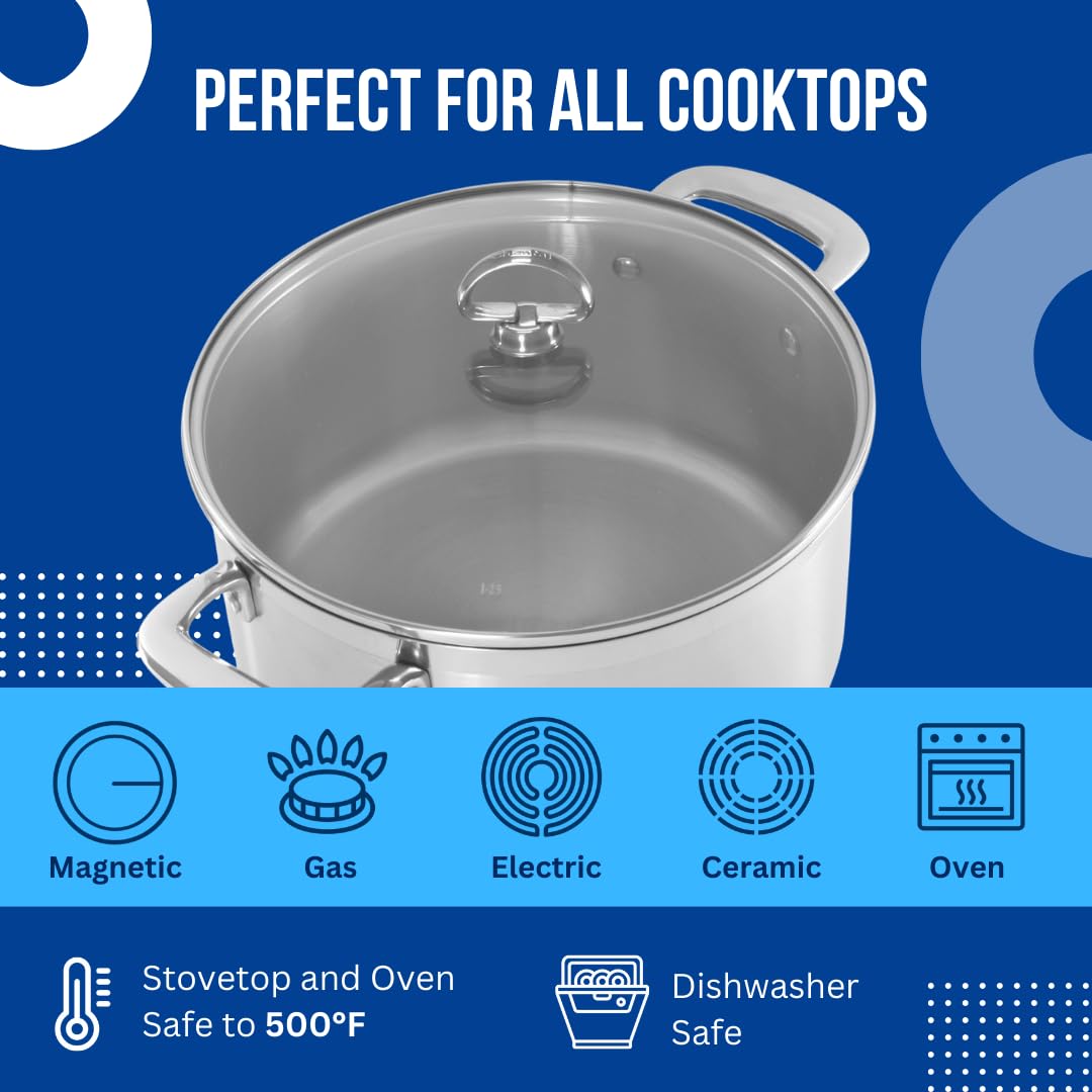 Chantal Induction 2-Quart Stainless Steel Soup Pot with Tempered Glass Lid - Perfect for Stovetop Cooking, Soups, Stews & Pasta (21 cm, Induction Compatible)