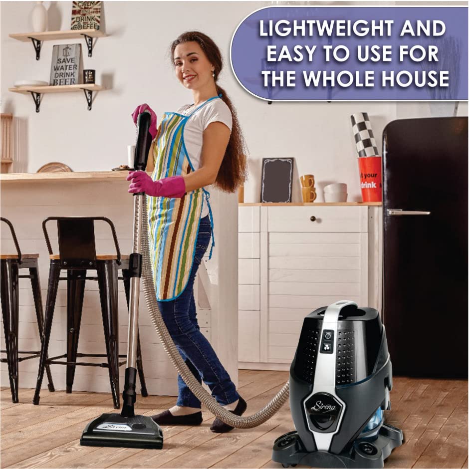 Sirena Bagless Vacuum Cleaner Black Platinum - Powerful HEPA Water Filtration System for Pet Hair & Allergies - Turbo Brush for Hardwood Floors & Carpets - Multi-Functional Air Purifier & Essential Oil Diffuser - Perfect for Pet Owners & Allergy Sufferers in Homes with Hardwood Floors