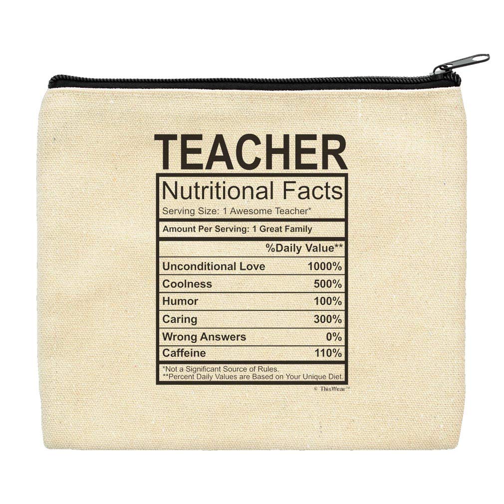 Best Teacher Gifts for Women - Nutritional Facts Label Makeup Bag - Perfect for Classroom, Office, or Travel