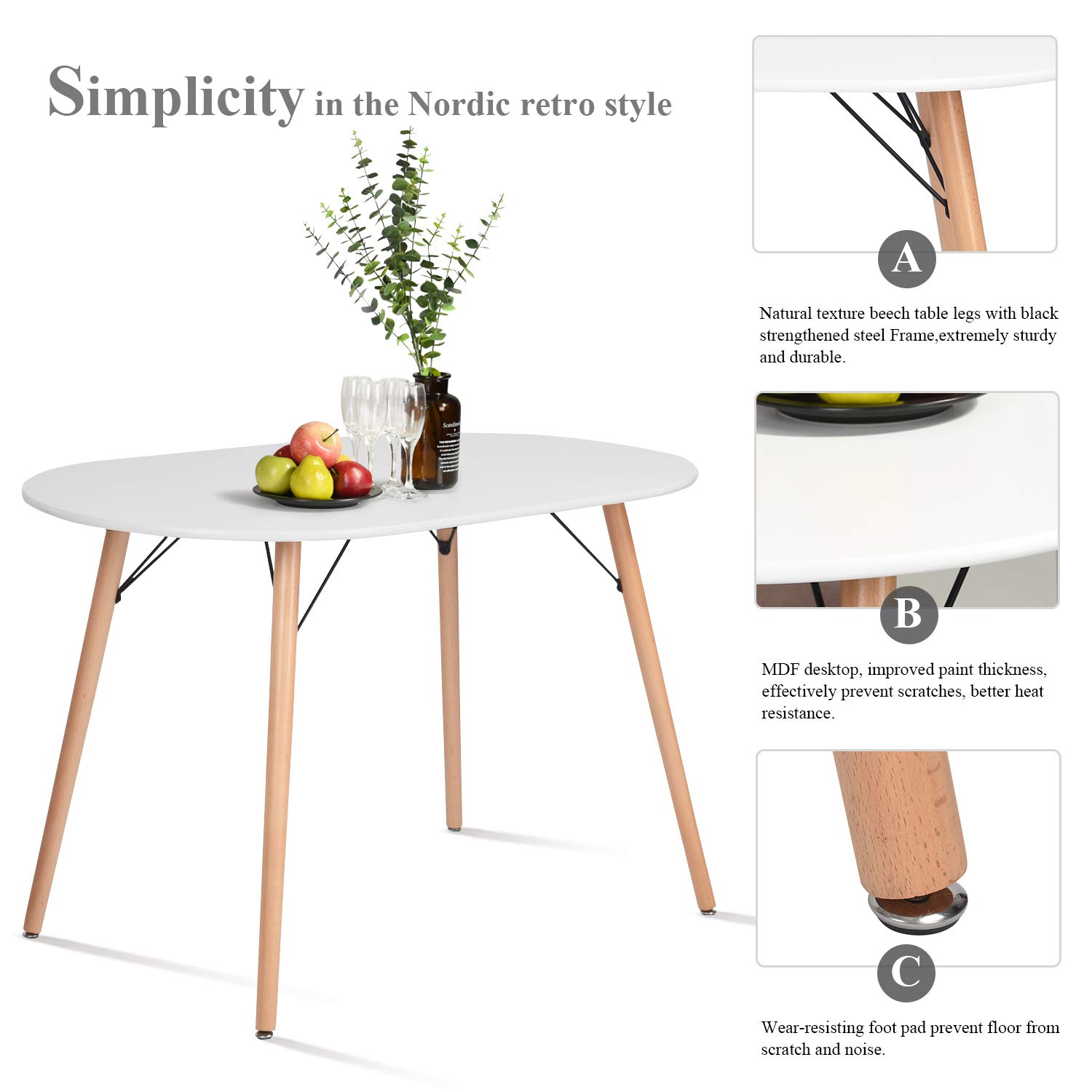 Mid Century Modern Dining Table - White Kitchen Table for Home, Office, Bistro & Cafe | Simple & Stylish Computer Desk & Writing Table | Perfect for Small Spaces, Breakfast Nook & Cozy Dining