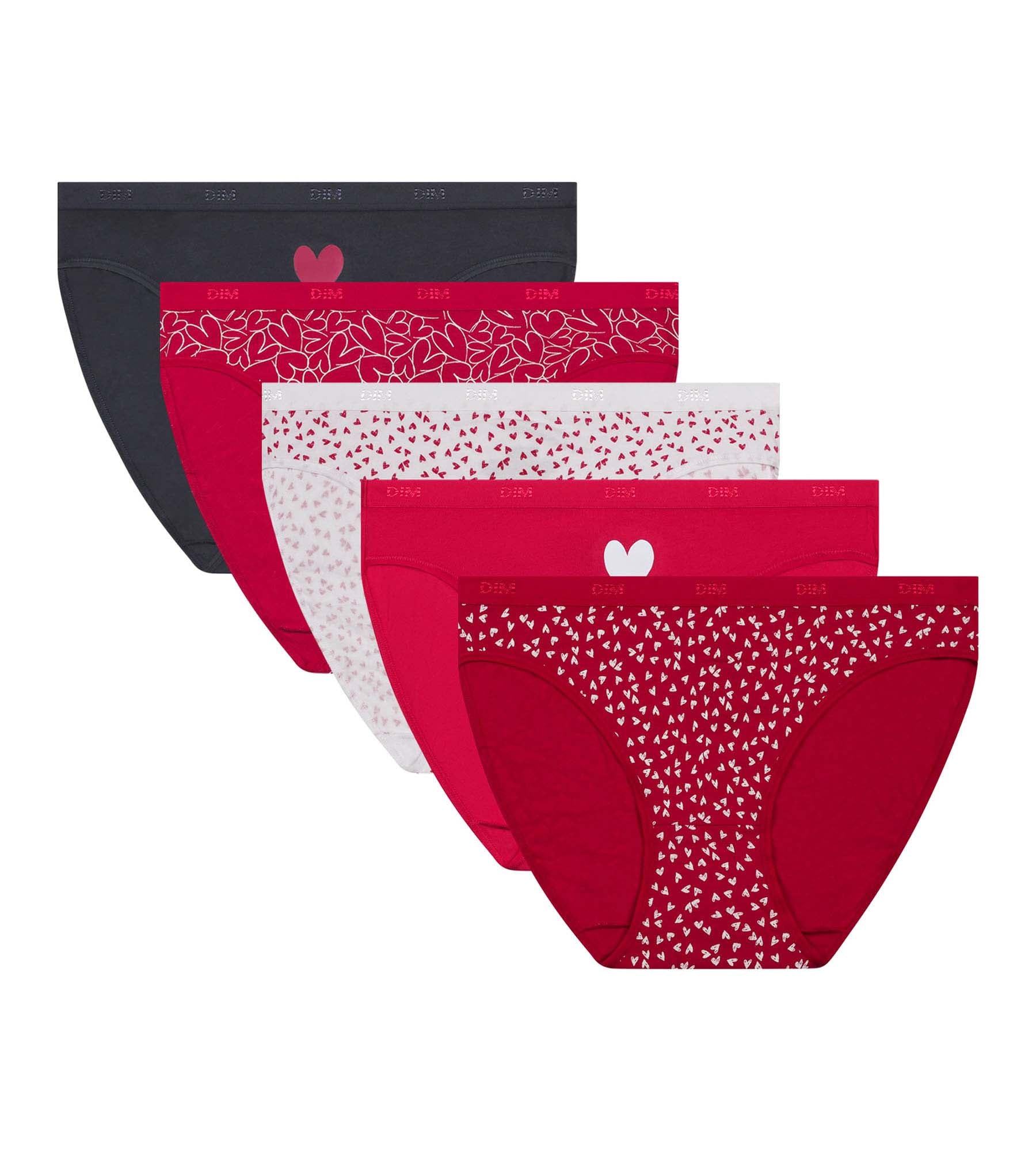 5 Pack Women's Cotton Stretch Underwear with Heart Print - Grey Les Pockets - Comfortable Everyday Wear for Work, Gym & Sleep