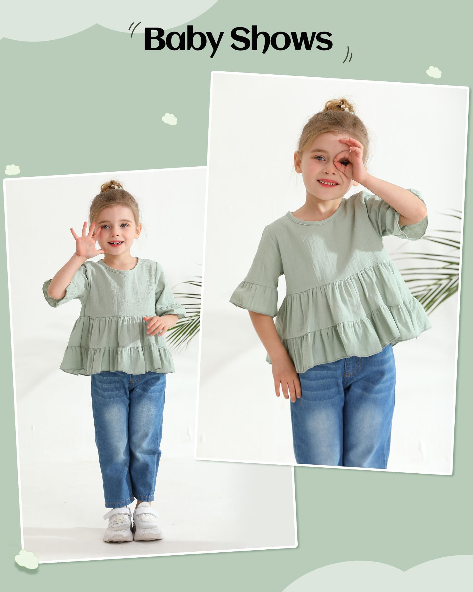 Mioglrie Toddler Girl Denim Outfit Set - Ruffle Shirt & Jeans Pants for Baby Girls | Cute Casual Wear for Playdates, Daycare & Family Photos