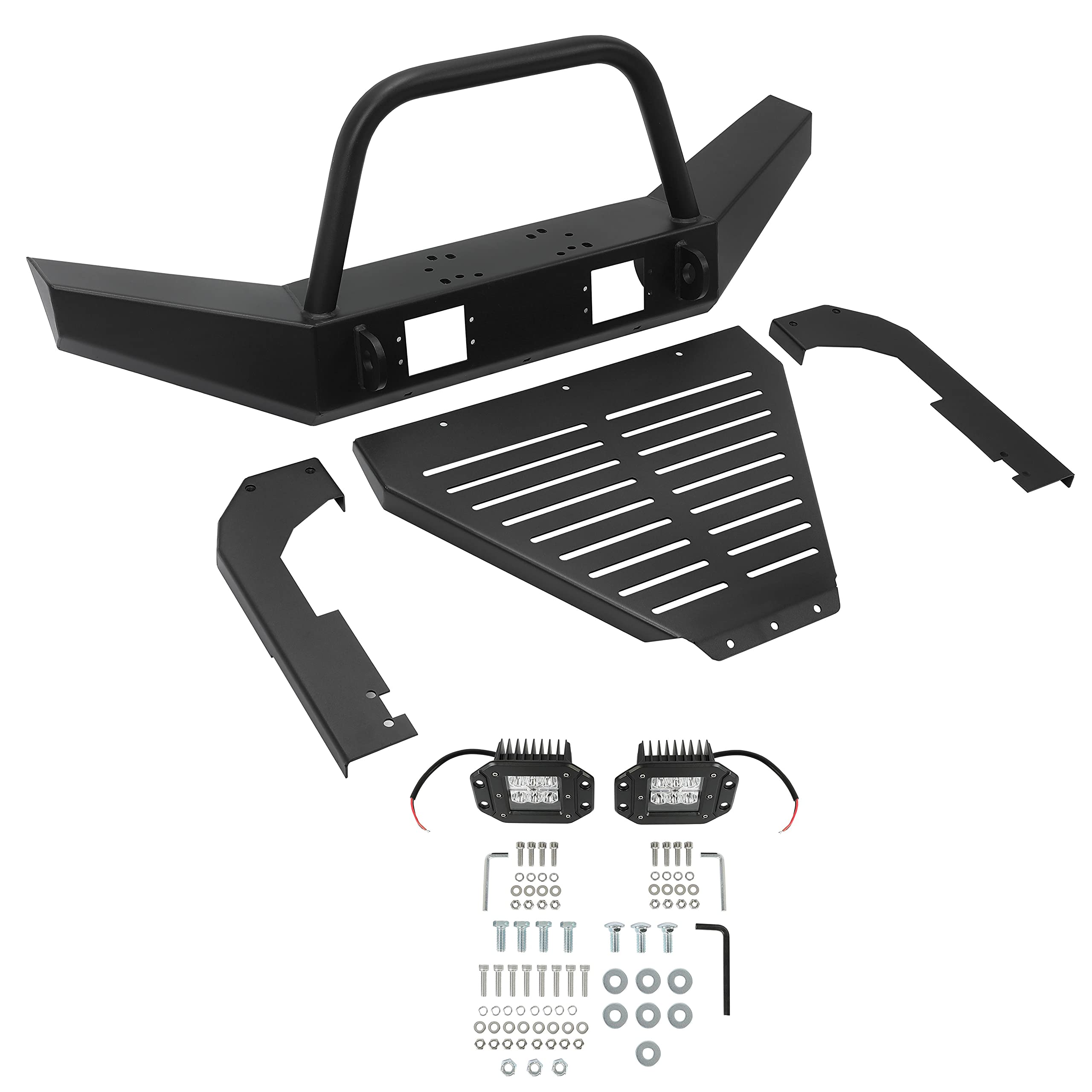 HECASA Heavy Duty Front Winch Bumper with 2x 18W LED Lights for 2010-2021 Polaris Ranger 400/500/570/800 Models - Full & Mid Size UTV Accessories with Hardware & Installation Guide | Perfect for Off-Roading, Hunting & Farm Work