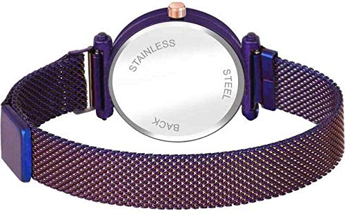 TIMESPACE TS-4025 Luxury Women's Quartz Watch - Black Dial with Purple Magnetic Strap, Slim Minimalist Design for Girls & Teens | Perfect for School, Office, Date Night & Everyday Wear