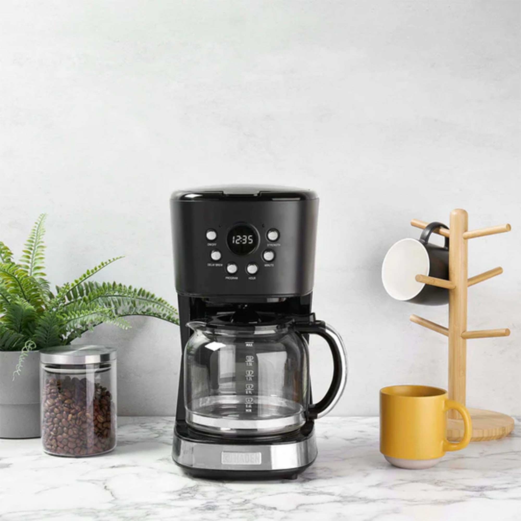 Haden 12 Cup Programmable Drip Coffee Maker with Auto Shut-Off & Reusable Filter - Black & Chrome - Perfect for Home, Office, and Restaurant Use