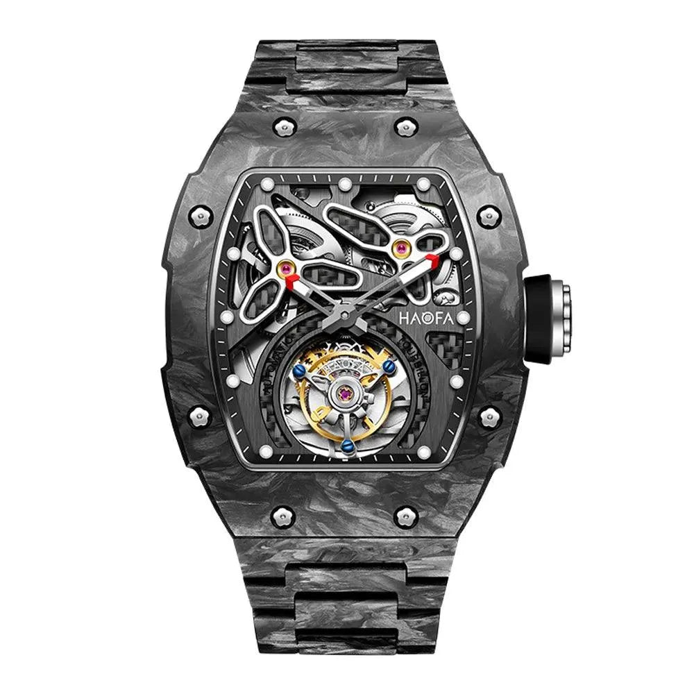 Haofa Men's Luxury Automatic Skeleton Tourbillon Watch - Full Carbon Fiber, Sapphire Crystal, 50m Waterproof - Perfect for Business Meetings, Formal Events & Luxury Gift Giving