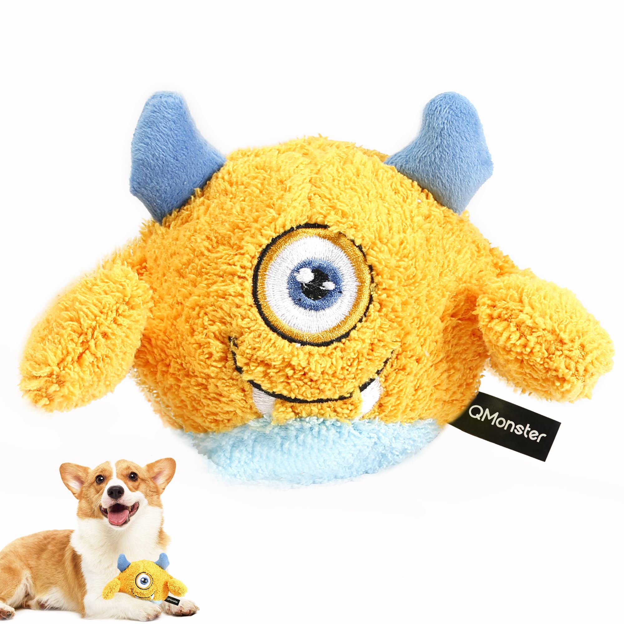 **QMonster Squeaky Dog Toys - Spiky Ball & Plush Interactive Chew Toys with Squeaker for Puppies & Small/Medium Dogs - Perfect for Fetch, Training & Playtime**