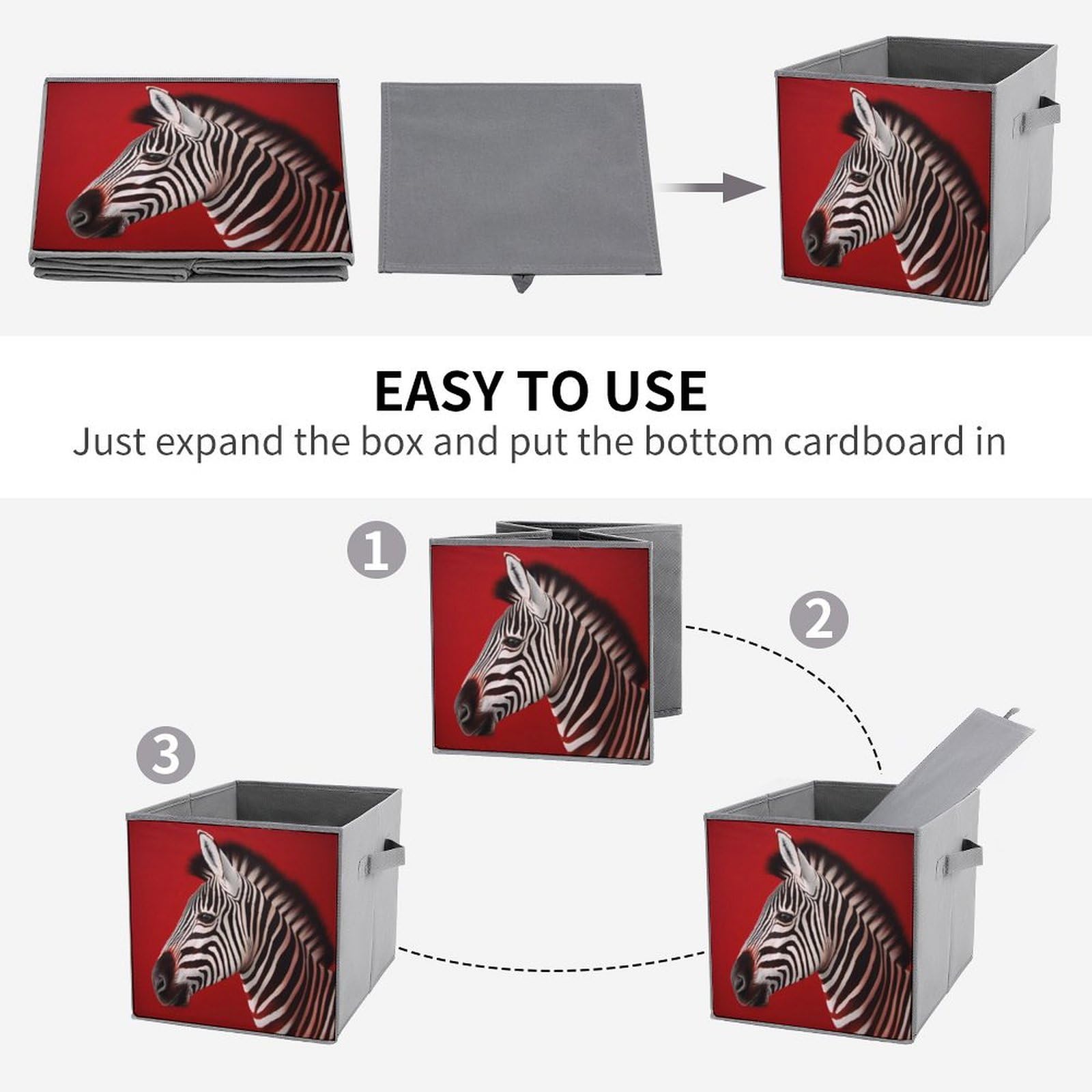 6-Pack Zebra Print Red Collapsible Storage Bins with Handles - Large Closet Organizer Baskets for Clothing, Toys & Home Organization | Perfect for Bedroom, Nursery & Closet Storage