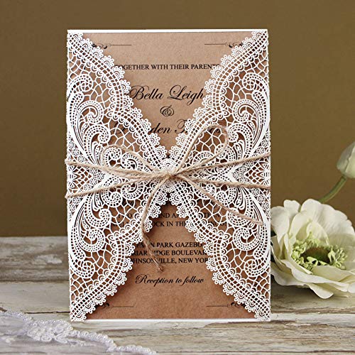 50Pcs Custom Rustic Wedding Invitations - Personalized Vintage Kraft Paper Cards with Envelopes (125x182mm) for Wedding, Engagement & Anniversary Events - Eco-Friendly Stationery Set