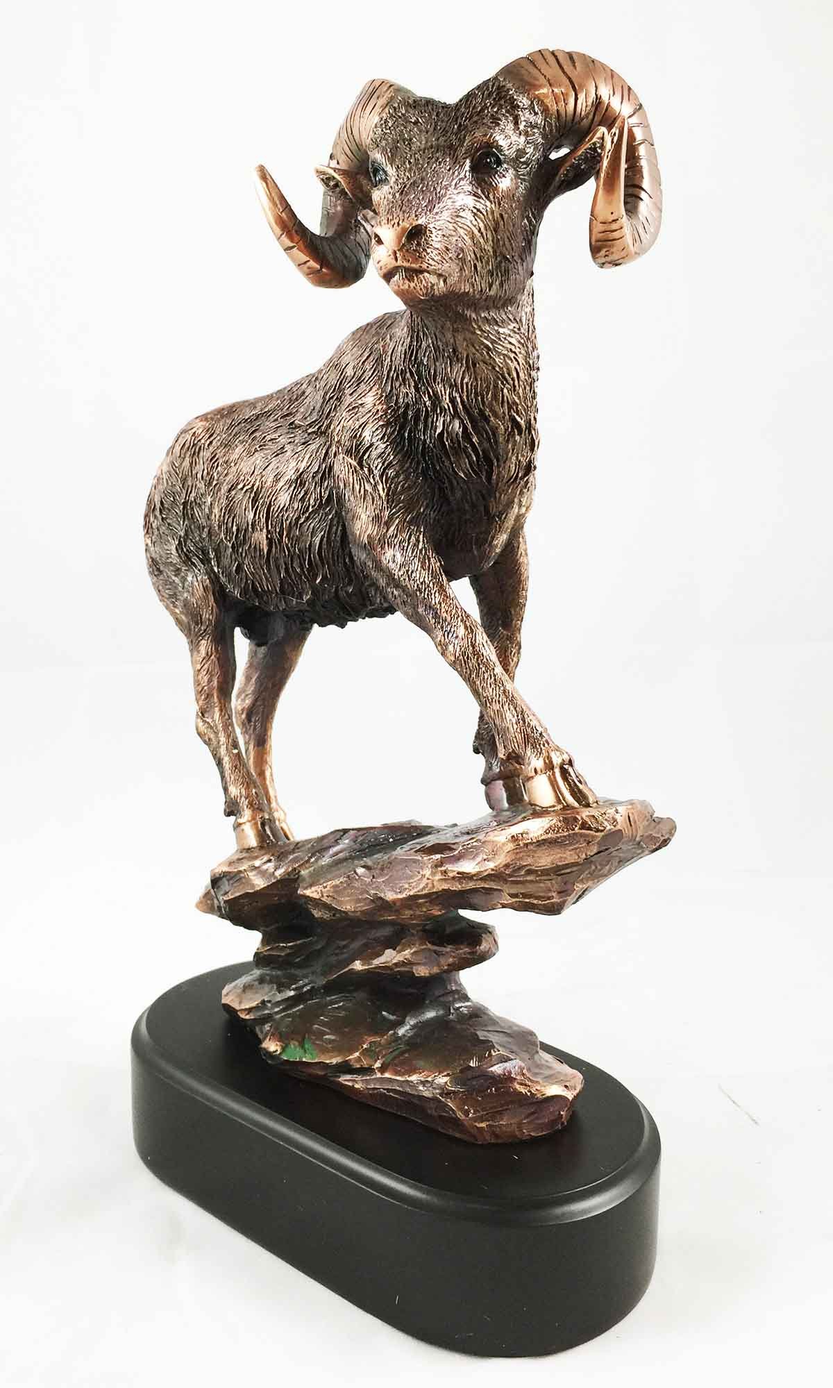 Bronze Electroplated Bighorn Sheep Ram Figurine Climbing on Sloping Rock - Home Decor, Office Gift & Western Theme Collectible - Perfect for Cabin Decor, Desk Display and Wildlife Enthusiasts