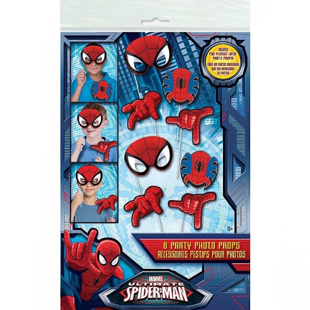 Spider-Man Photo Booth Props Set - 8 Unique Assorted Designs for Superhero Themed Parties & Events