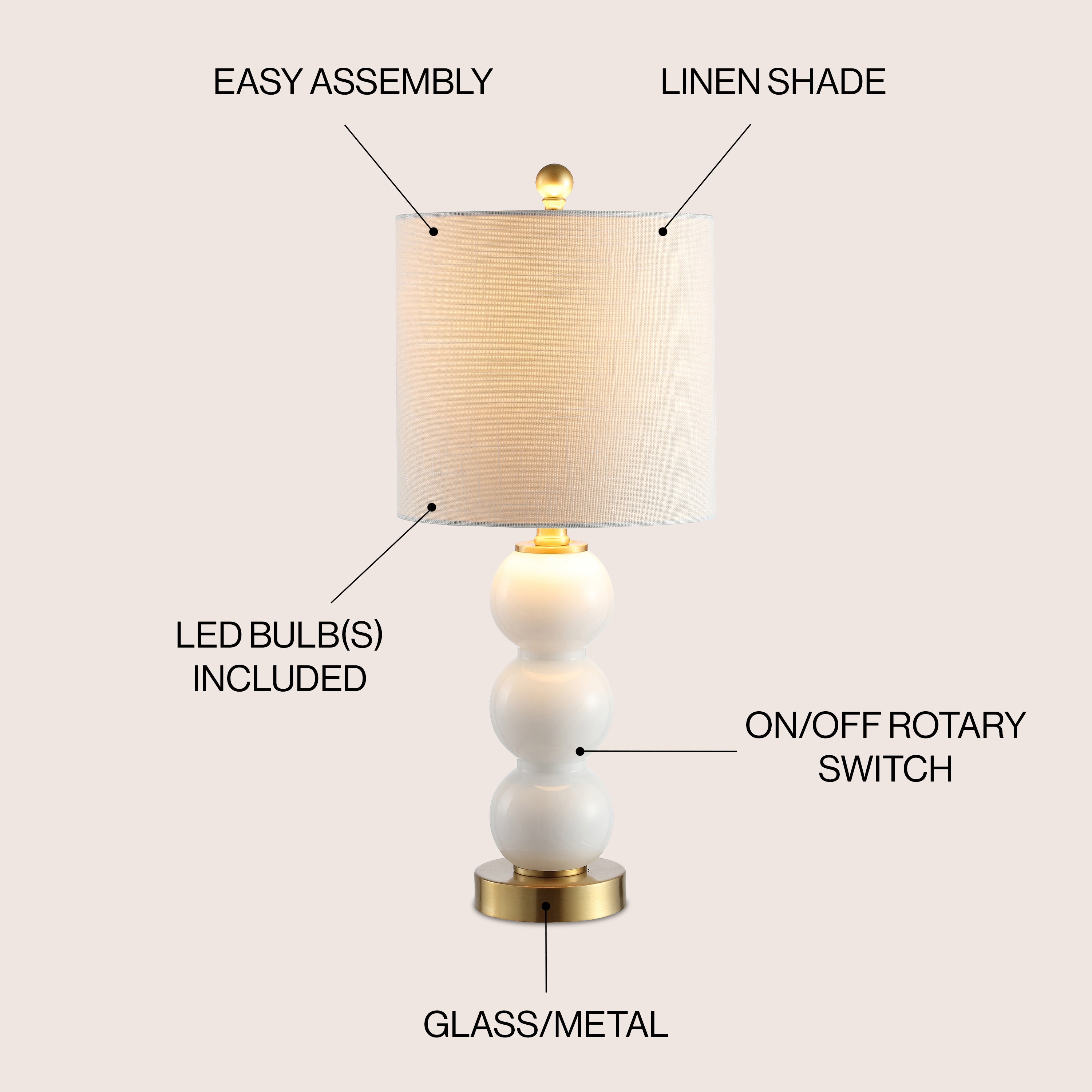 Modern LED Table Lamp - Glass & Metal Design for Bedroom, Living Room, Office - Dimmable Touch Control Night Light with Warm White Light