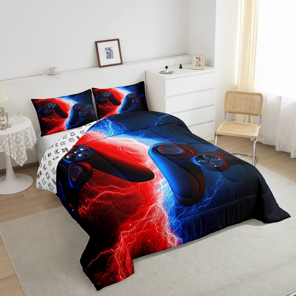 Erosebridal Full Bedding Set - Gaming Comforter Set for Boys & Kids | Red & Blue Video Game Themed Bedding | Perfect for Teen Gamer Rooms, Toddler Beds & Sleepovers
