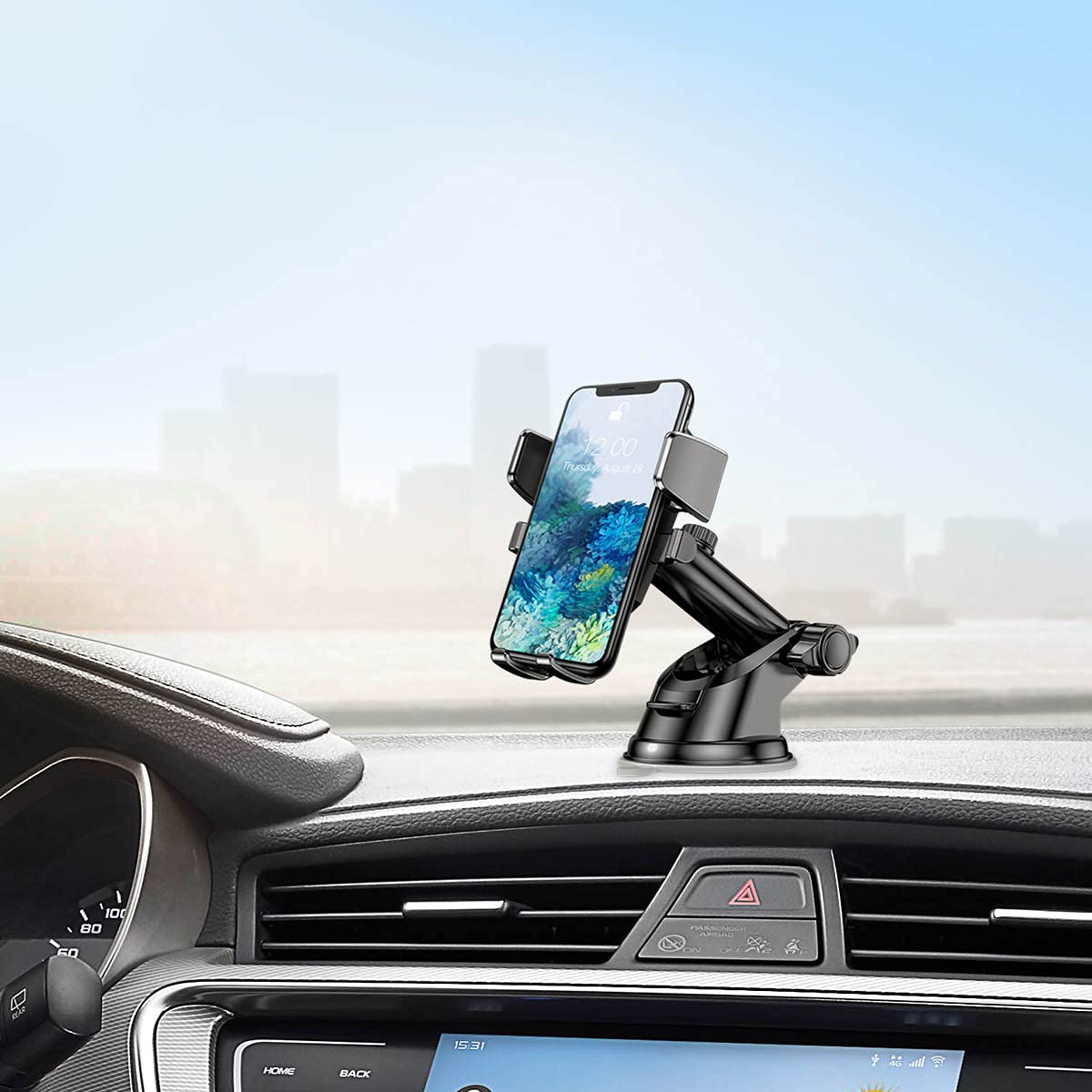 360° Rotatable Car Phone Mount for Windshield, Dashboard & Air Vent - Universal Smartphone Holder Compatible with iPhone 13 Pro Max/13/12/11 & All Phones - Perfect for Hands-Free Navigation & Safe Driving