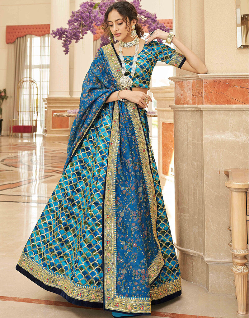 Elegant Blue Art Silk Lehenga Choli for Women - Traditional Indian Bridal & Wedding Outfit - Perfect for Festivals, Parties & Cultural Events