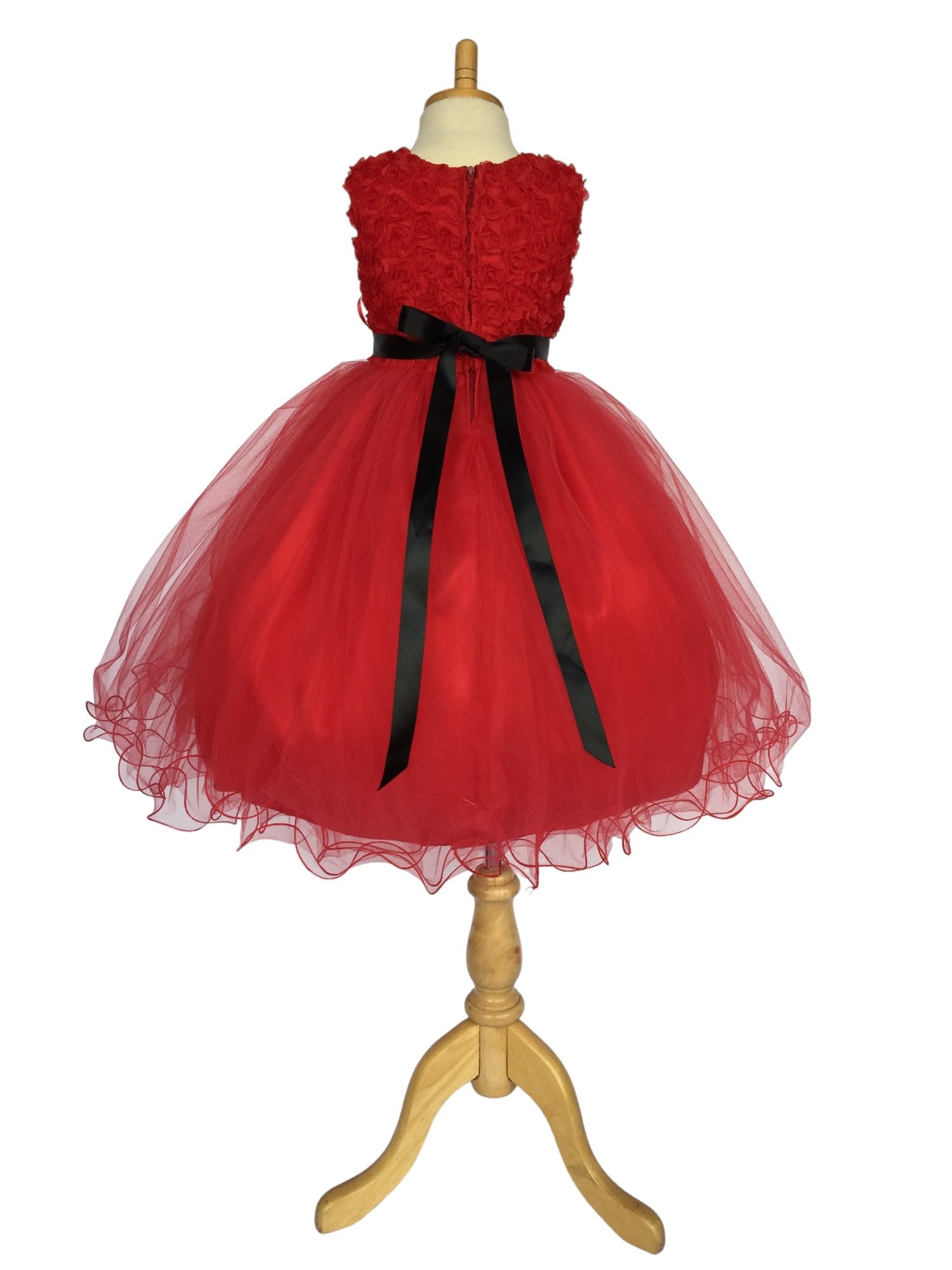 Floral Chiffon Carnation 4-Layer Tulle Flower Girl Dress for Wedding & Pageant - Red (Size 16) | Perfect for Bridal Party, First Communion & Special Occasions