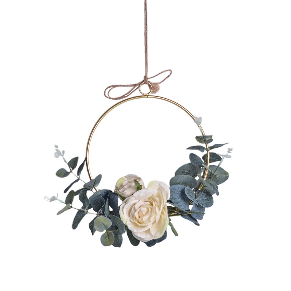 Boho Wreath Hanging Greenery Garland - Iron Flower Wreath Decor for Door, Wall, Wedding & Home Party | Boho Chic Wall Decor for Living Room, Bedroom, Porch & Events