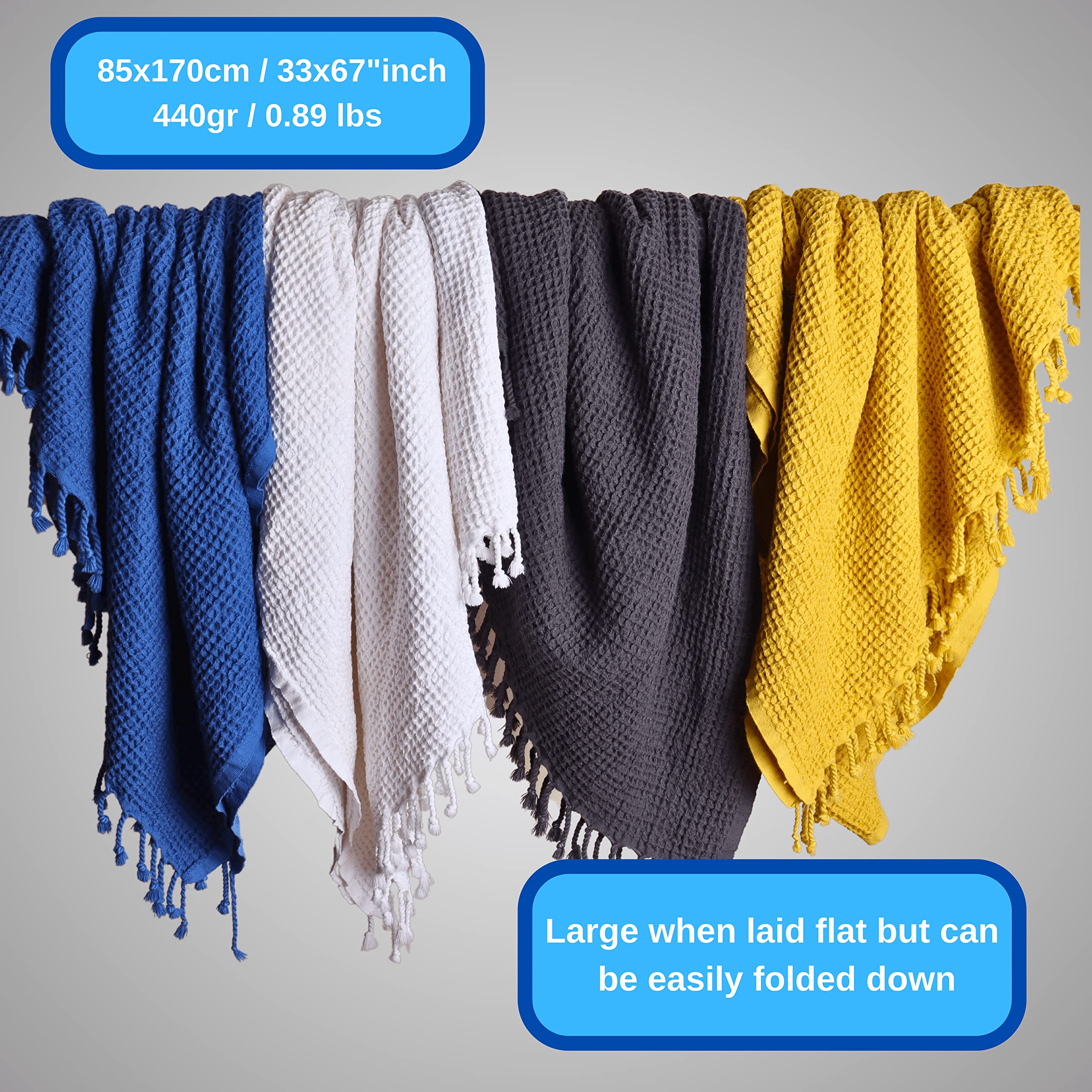 Premium Waffle Weave Turkish Beach Towels - Ultra Soft 100% Cotton, 67x33 Inches, 4-Pack (Beige) | Quick-Drying & Absorbent for Pool, Beach, Spa, Yoga & Gym Use