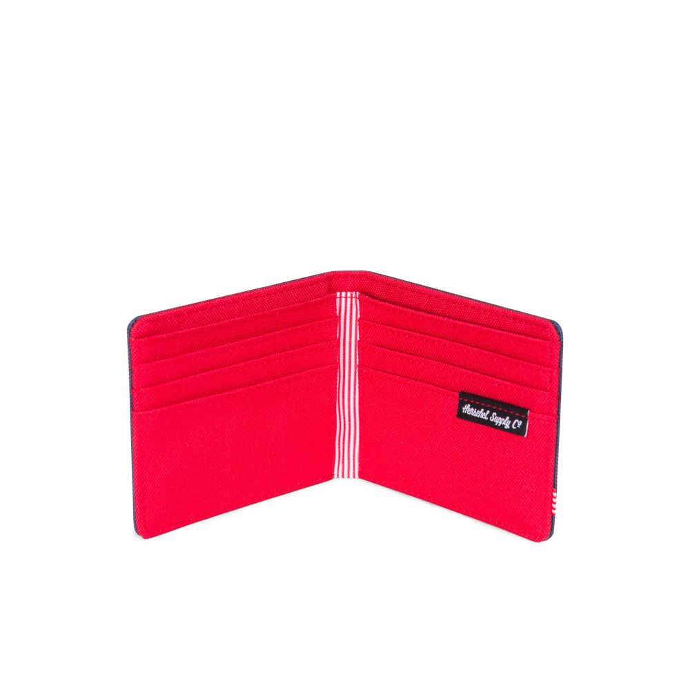 Herschel Roy RFID Blocking Slim Wallet for Men - Navy/Red - Compact & Secure Card Holder for Everyday Use & Travel