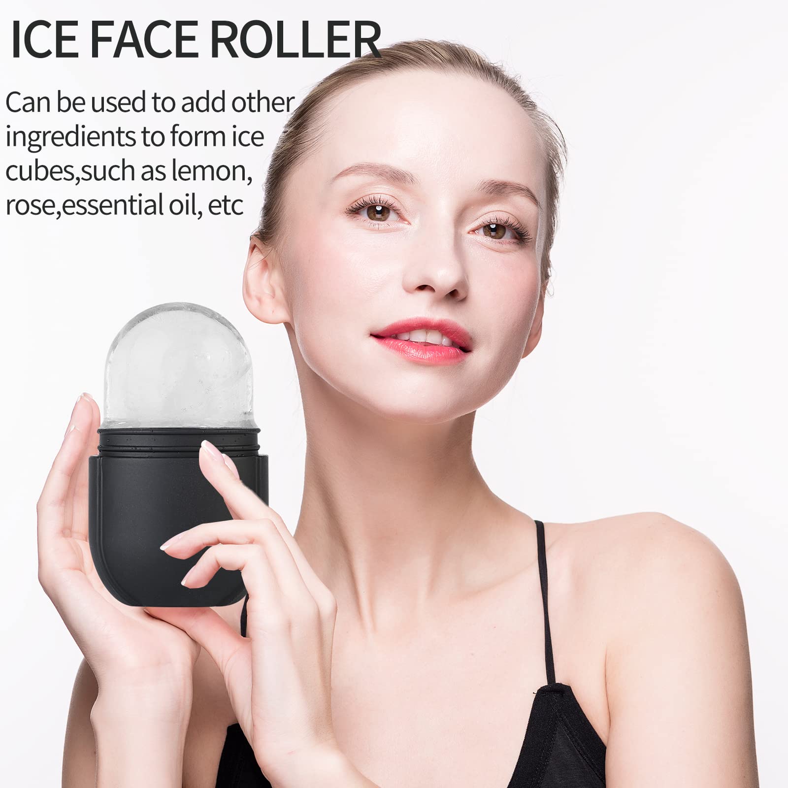 Ice Roller for Face and Eyes - Cooling Facial Massager to Brighten Skin, Reduce Puffiness & Fine Lines - Oval Black Beauty Ice Roller for Skincare & Makeup Prep - Perfect for Morning Routine & Post-Workout Recovery