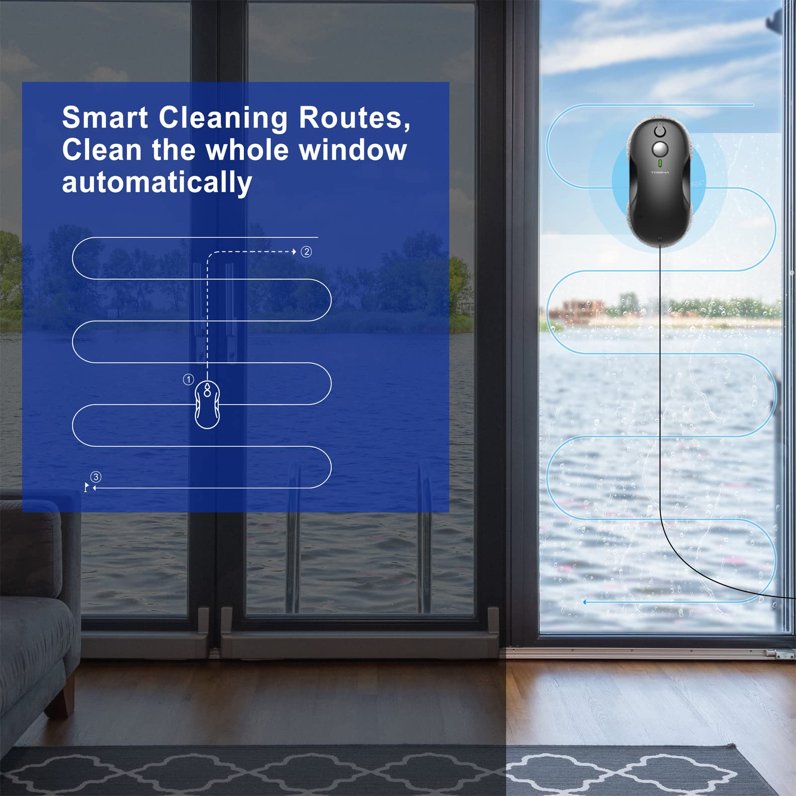 Tosima W3 Smart Window Cleaning Robot - Auto-Spray Dual Direction Glass Cleaner with Triple Safety System, Smart Navigation & Remote Control - 12 Microfiber Rags Included - Perfect for High-Rise Windows, Glass Doors & Skylights (Black)
