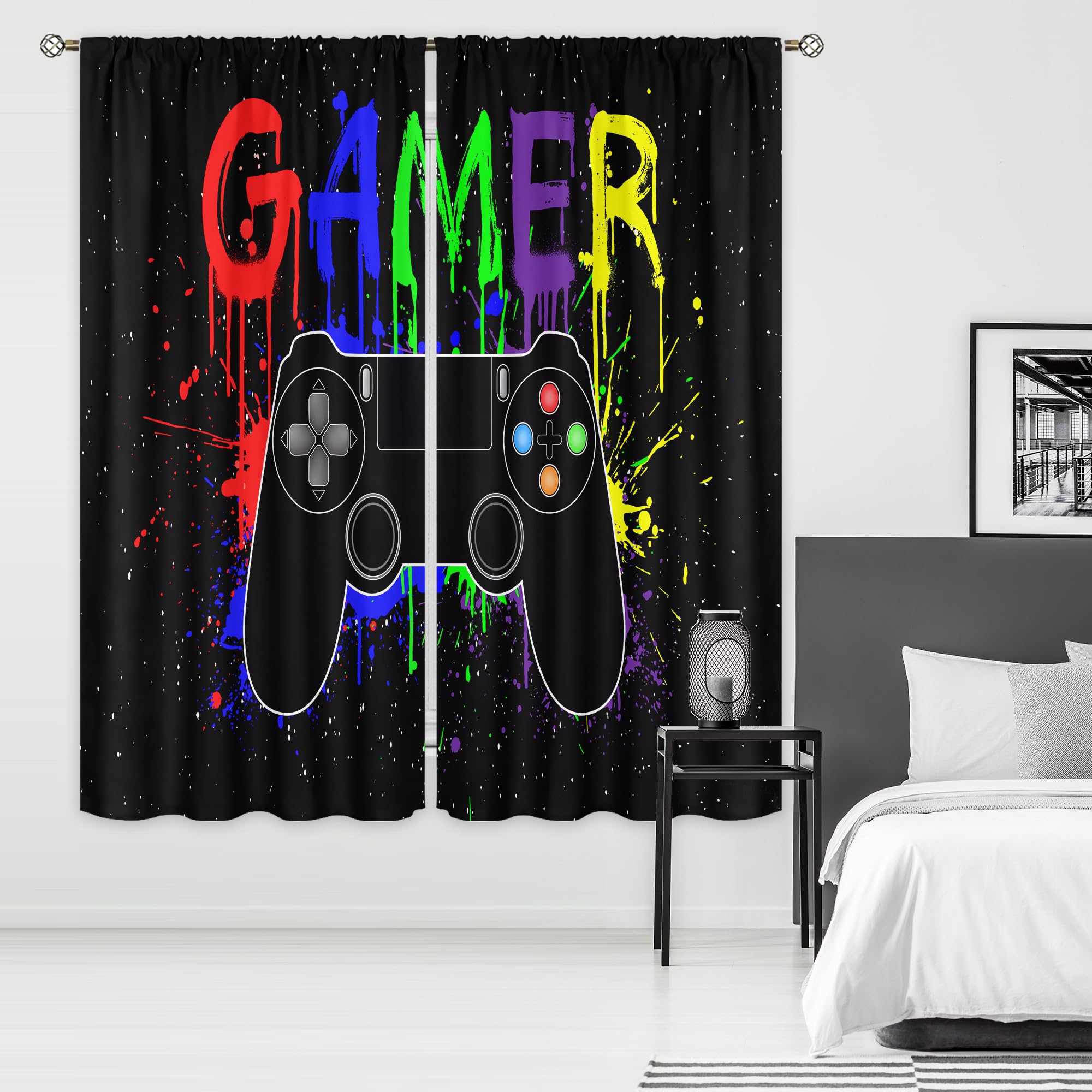 Cinbloo Kids Gamer Curtains 42x63 Inches - Rod Pocket Blackout Curtains for Bedroom & Gaming Room Decor | Cool Video Game Art Design | Boys Teens Men Room | Perfect for Living Room, Dorm & Game Themed Spaces