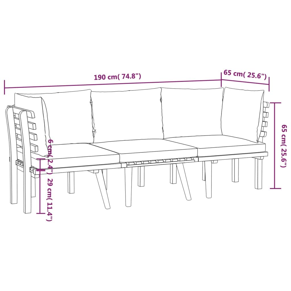 vidaXL 3-Piece Patio Lounge Set - Outdoor Sectional Sofa with Cushions & Table, Acacia Wood Backyard Furniture for Garden, Deck, Poolside Relaxation