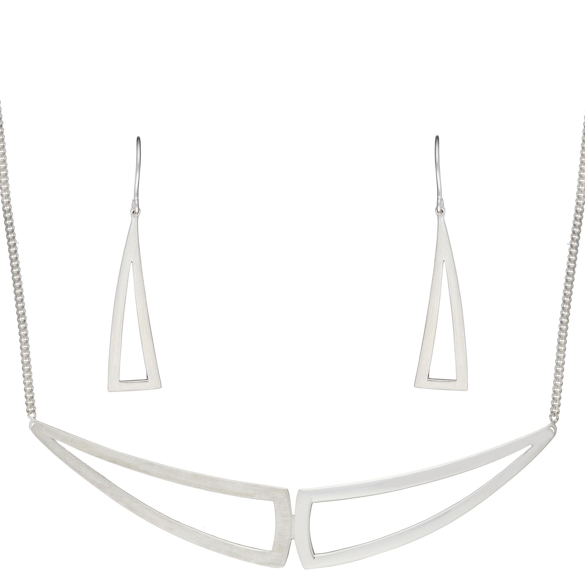 925 Sterling Silver Geometric Triangle Earrings & Necklace Set - 42cm + 3cm Extender - Modern Minimalist Jewelry for Women - Perfect for Everyday Wear, Office & Special Occasions
