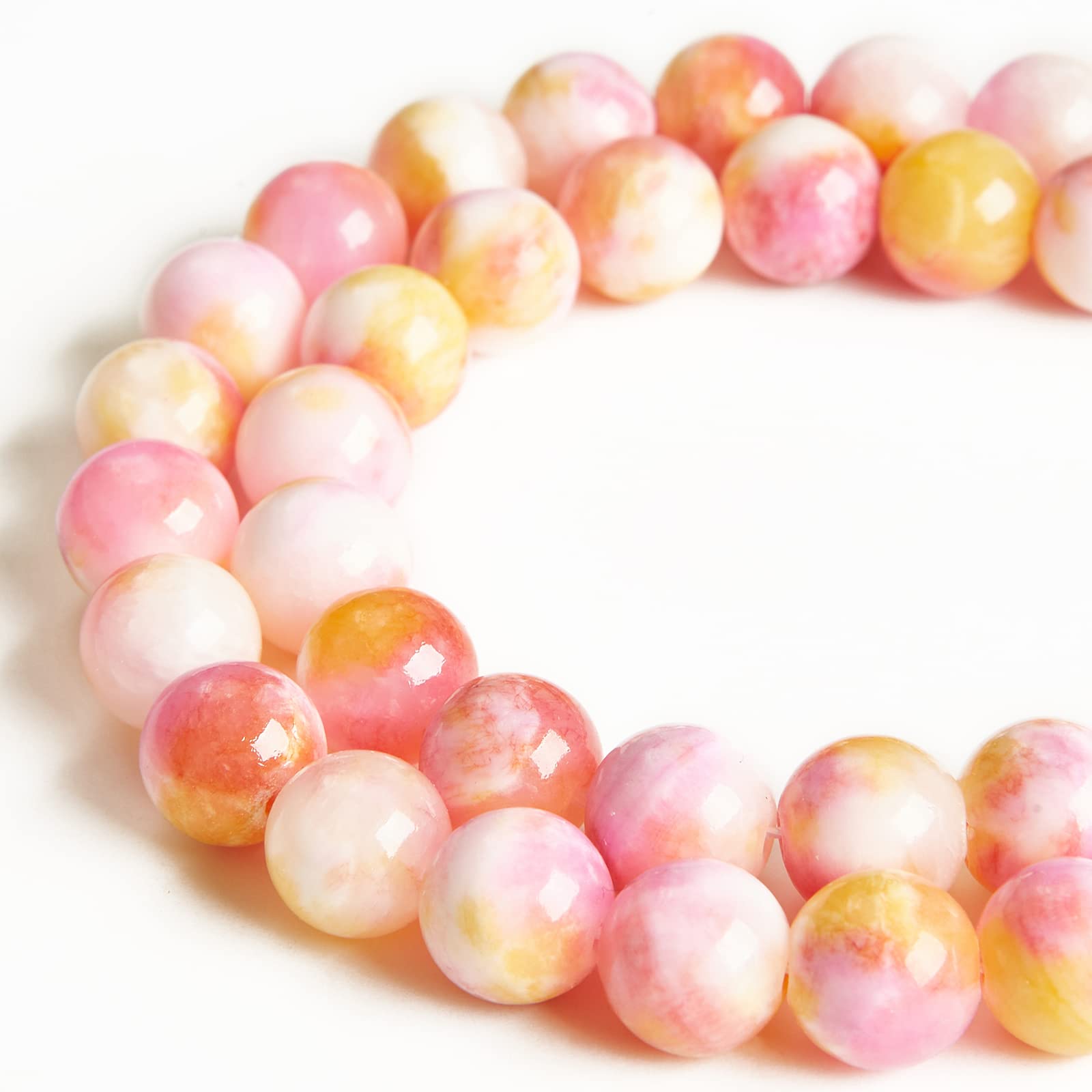 60pcs 6mm Pink & Yellow Natural Jade Beads - Round Loose Gemstone Beads for DIY Jewelry Making, Bracelets, Necklaces & Craft Projects
