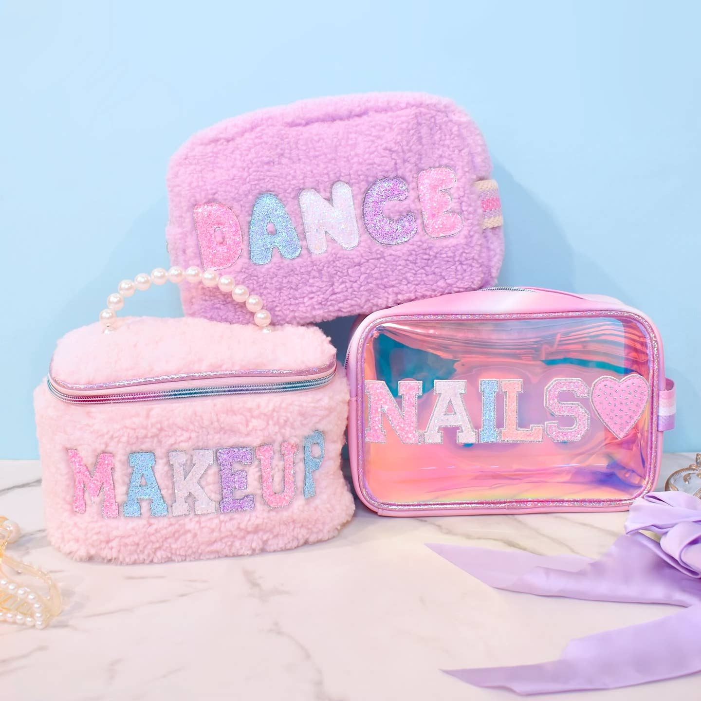 Stylish MAKEUP Sherpa Pearl Handle Glam Bag for Women - Perfect for Travel, Gym & Everyday Essentials Organization