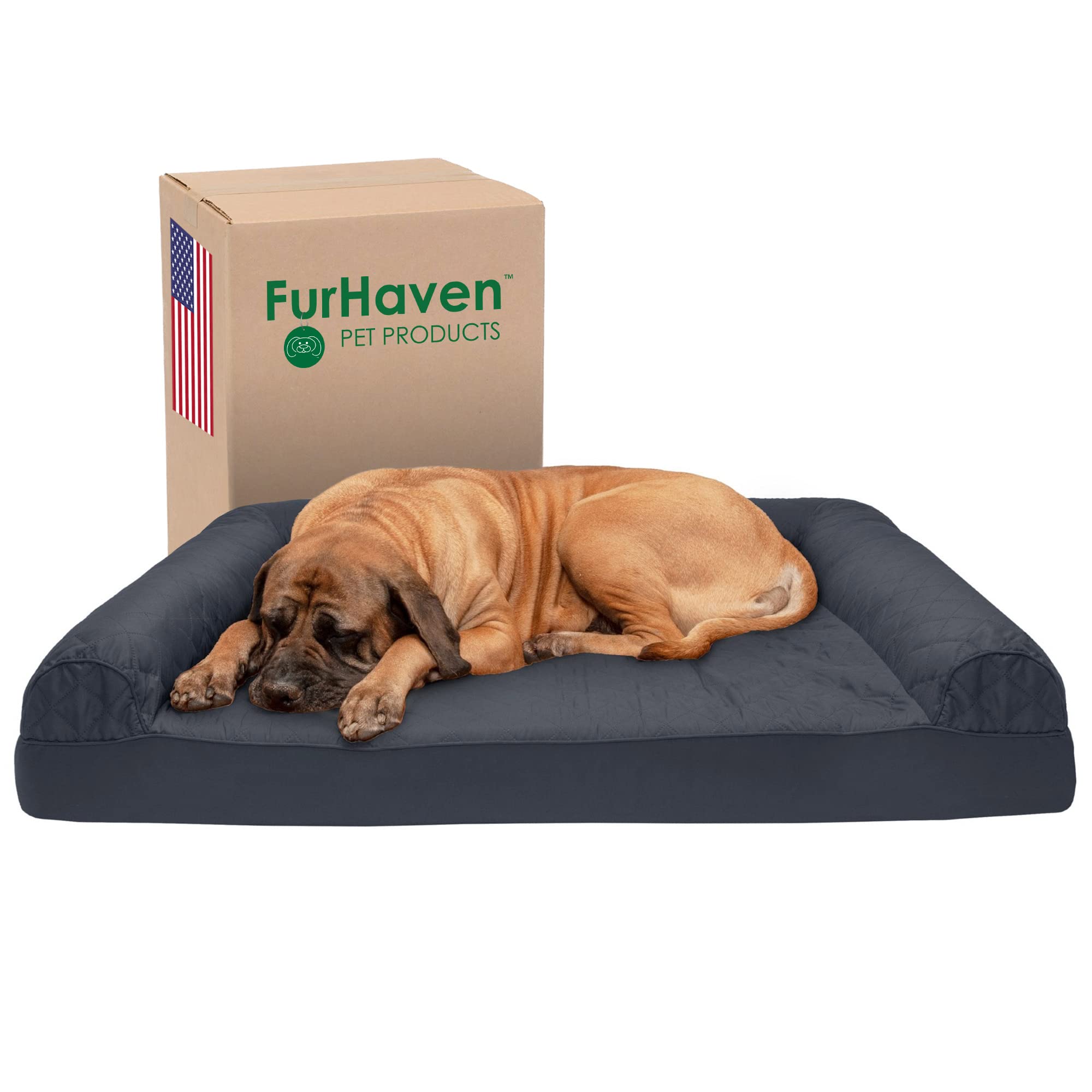 Furhaven Cooling Gel Dog Bed for Large Dogs - Removable Bolsters & Washable Cover - Quilted Sofa Style - Supports Up to 125 lbs - Iron Gray - Jumbo Plus/XXL - Perfect for Hot Weather & Joint Relief in Living Room, Bedroom or Kennel