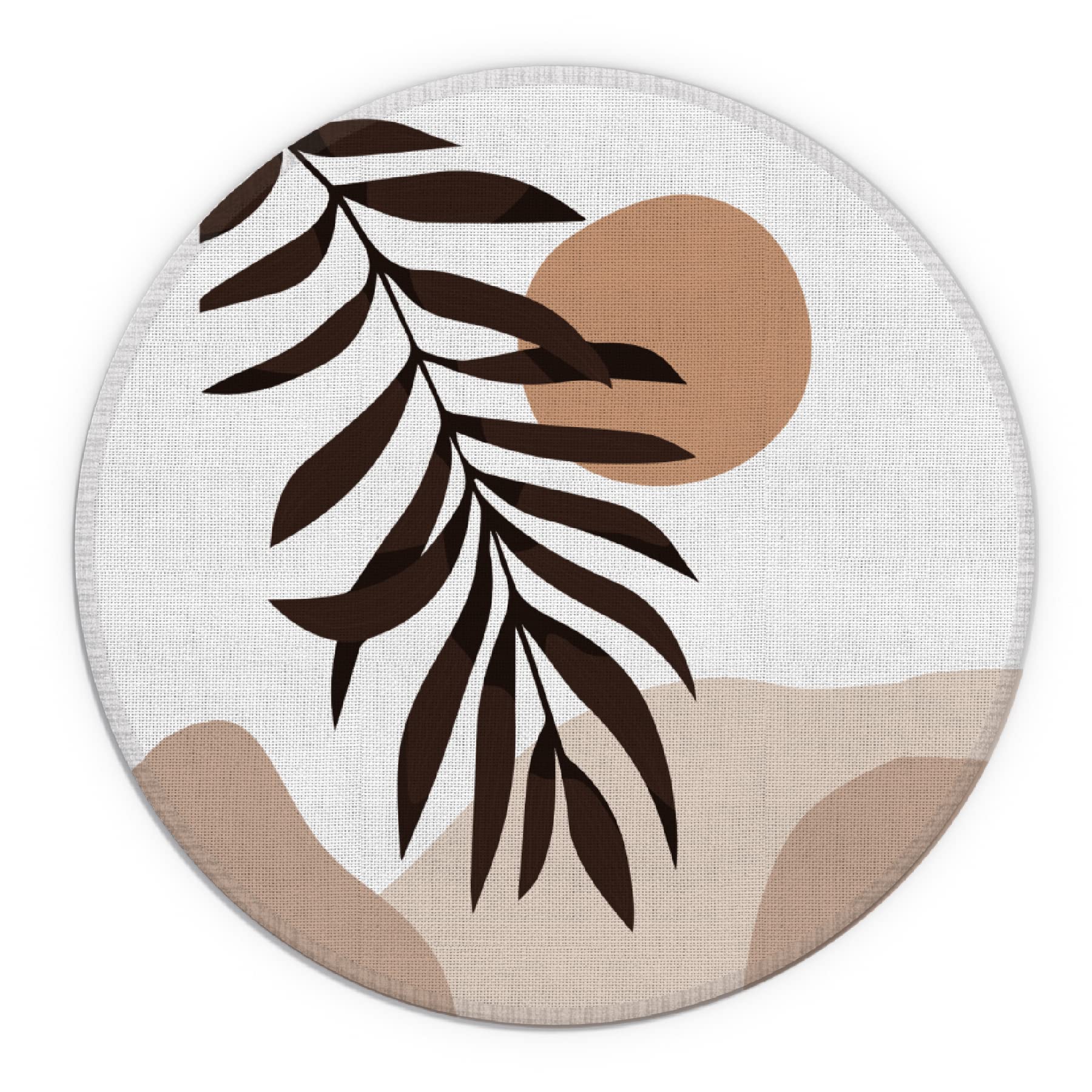 Minimalist Boho Sun Tropical Leaf Mountains Waterproof Round Mouse Pad - 7.9 x 7.9 Inch Non-Slip Rubber Base Desk Mat for Office, Home & Dorm Decor - Perfect Boho Gift for Women & Girls - Great for Work, Gaming & Study