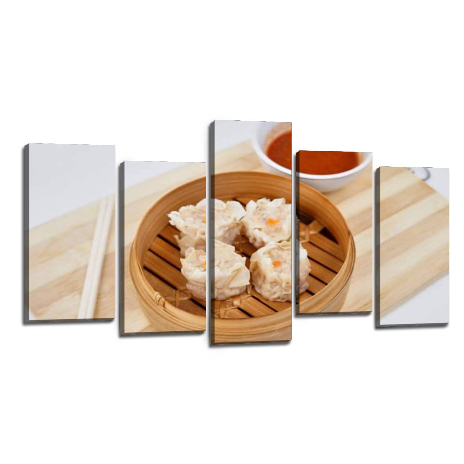 Chinese Dim Sum Bamboo Steamer Canvas Wall Art - Modern Giclee Print Stretched & Framed - Asian Kitchen Decor, Dining Room Wall Hanging (Ready to Hang Home Decoration for Restaurant, Tea House, Living Room)
