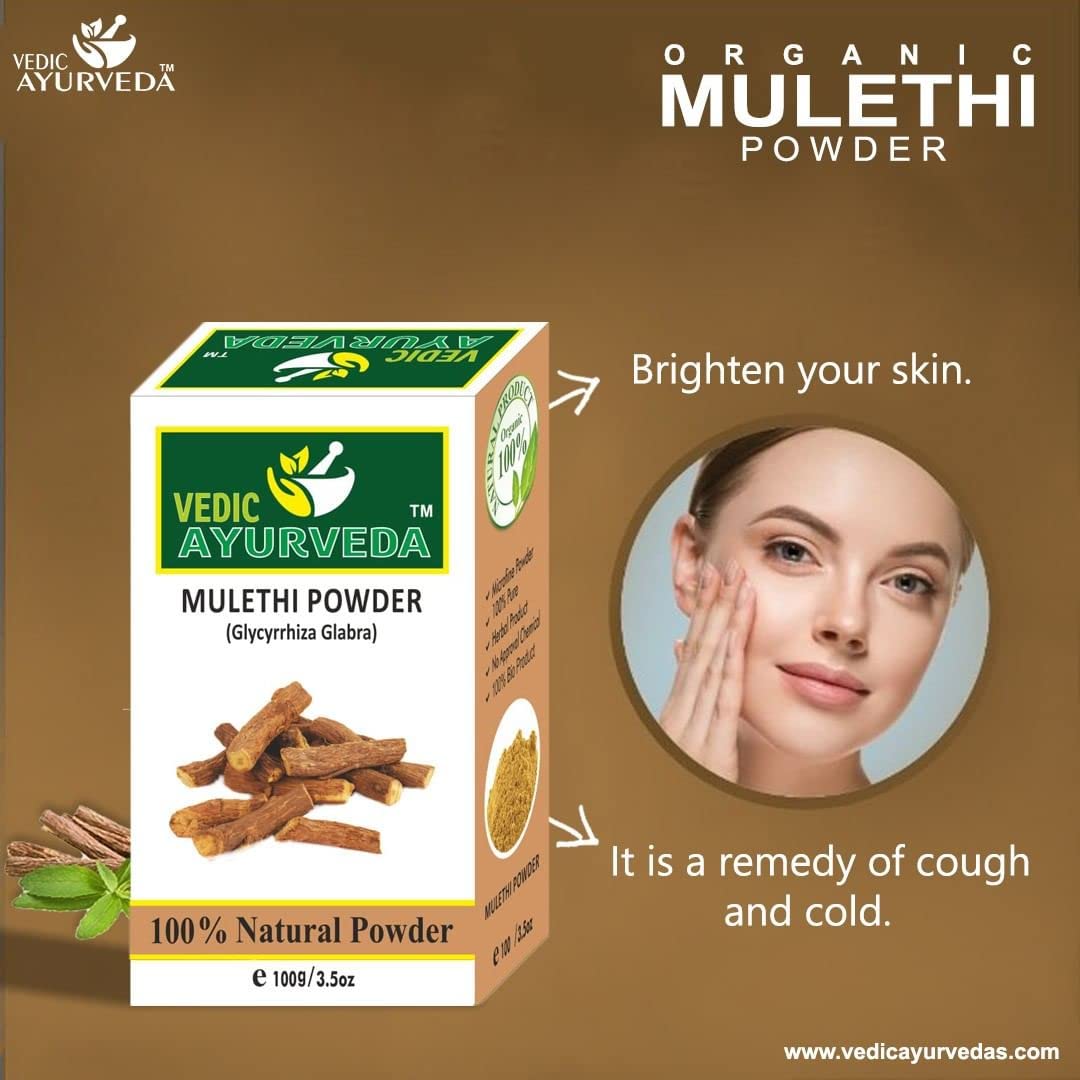 Organic Mulethi Powder (Licorice Root) 100% Pure Glycyrrhiza Glabra - Natural Ayurvedic Remedy for Hair Growth & Skin Care - 100g Pack | Perfect for DIY Face Masks, Herbal Teas & Holistic Wellness
