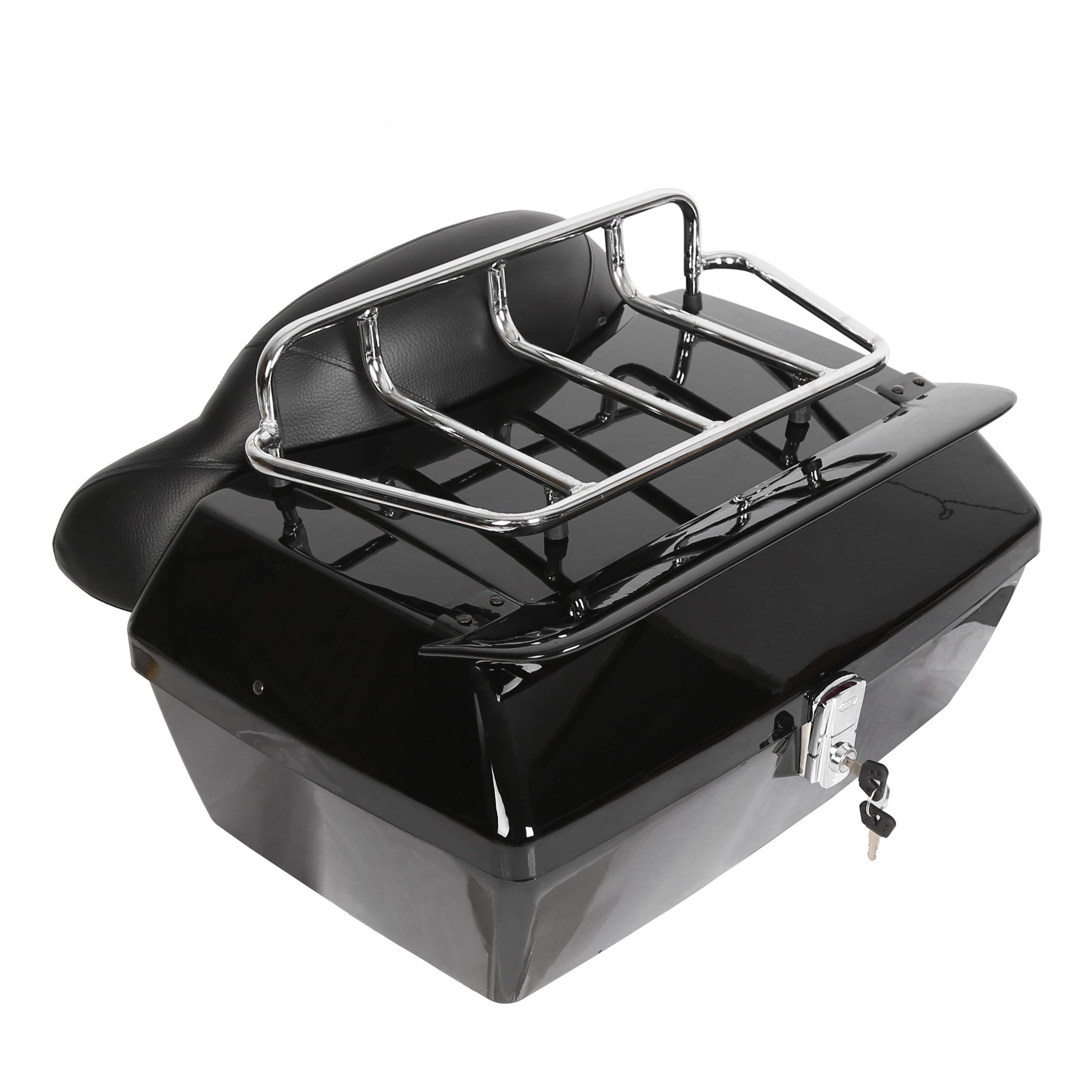 KUAFU Universal Motorcycle Trunk Tour Pack - Fits Yamaha, Honda, Harley Davidson, Suzuki & Vulcan - Black Hard Luggage Tail Box with Backrest & LED Tail Light - Perfect for Long Distance Riding, Commuting & Road Trips